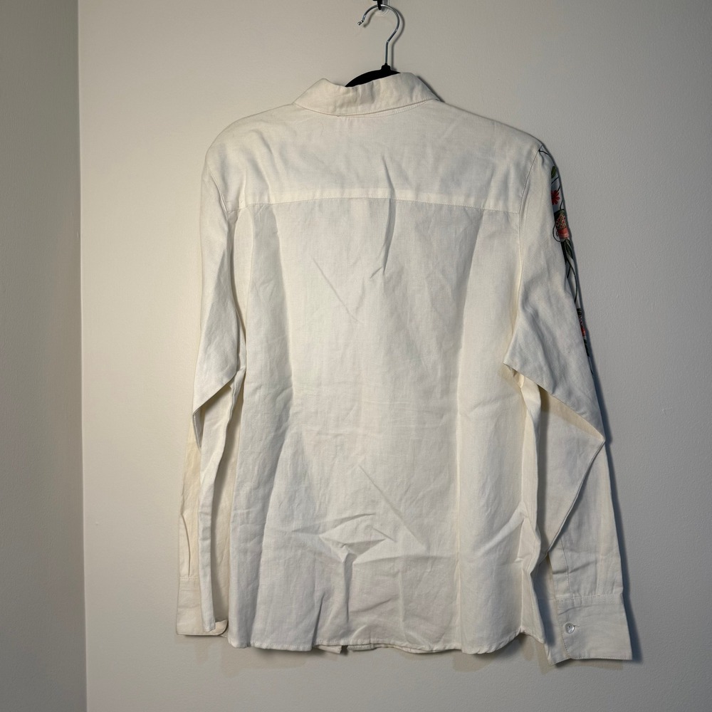 Casey Coleman White Linen Cotton Floral Embroidered Button Shirt XL Cottagecore - Picture 7 of 7